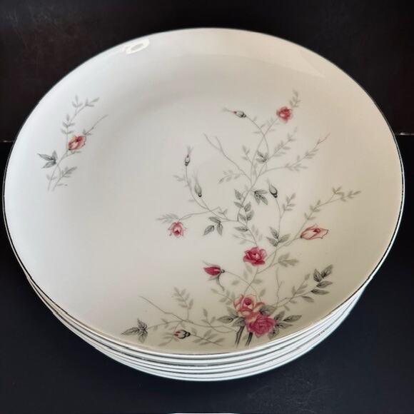 Arita ART25 Dinner Plate Pink Roses Gray Leaves Platinum Trim VTG - Picture 1 of 15